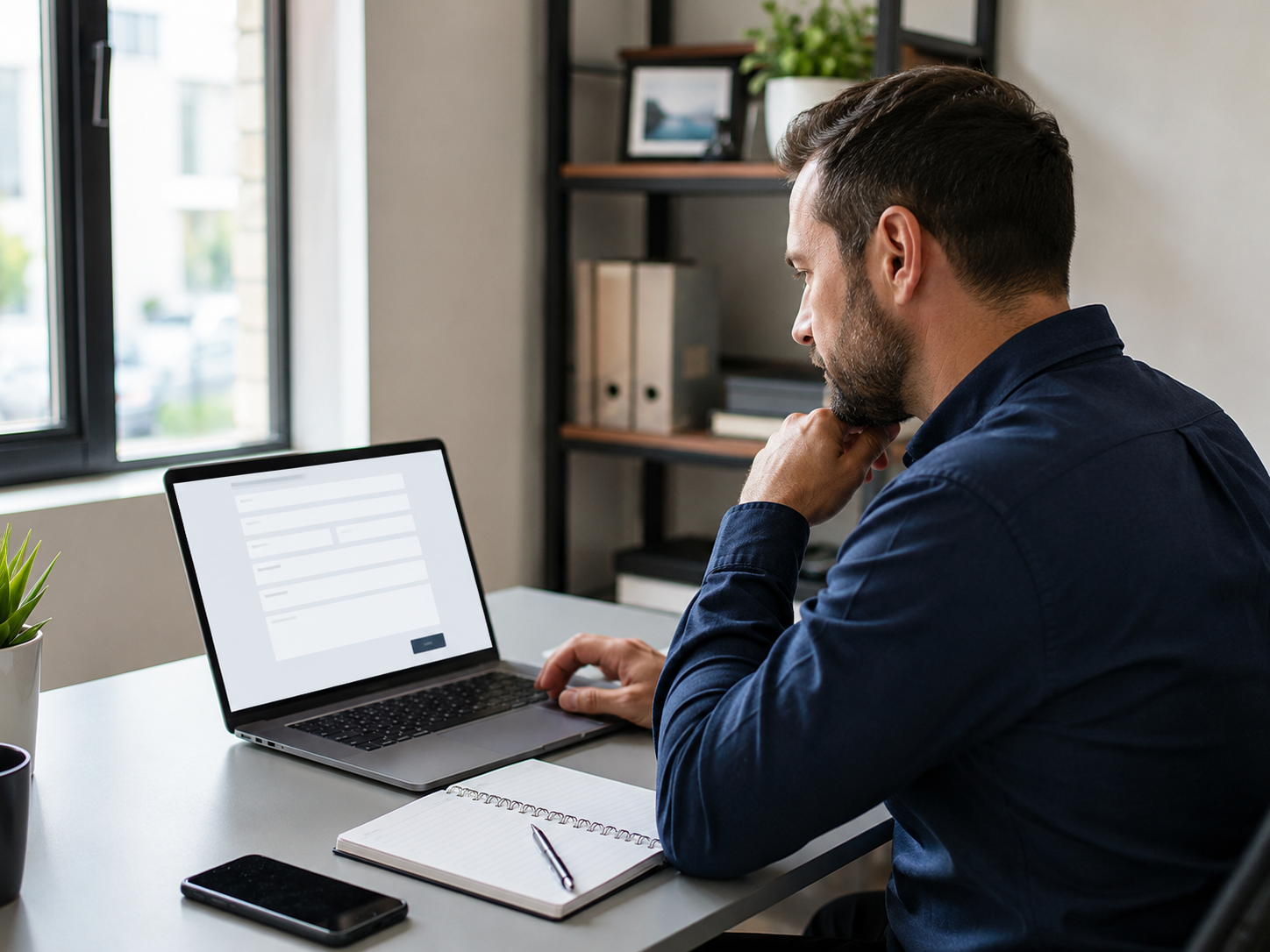 Business owner reviewing a website enquiry form on a laptop